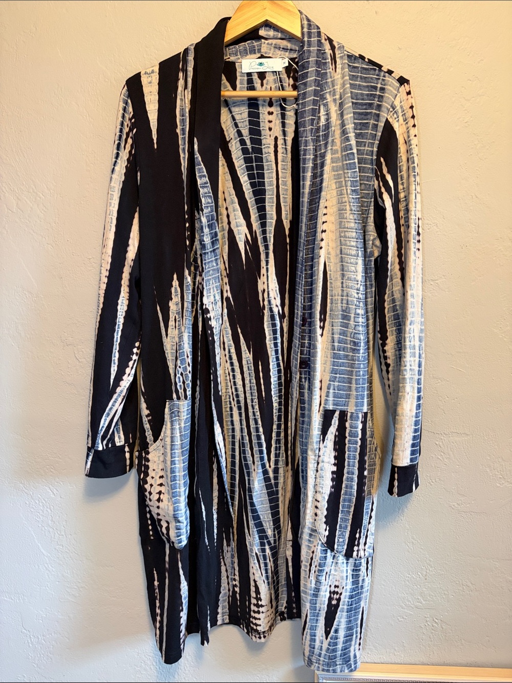 Passion Lilie Womens Small Cardigan Marley Organic Cotton Shibori Blue